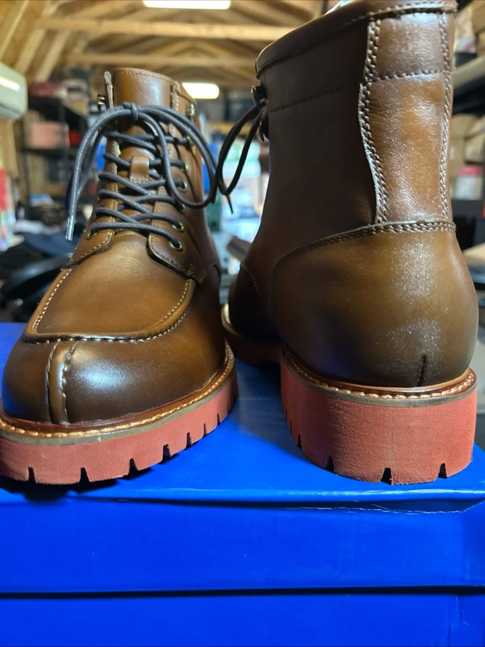 Vince Camuto Men Brown Leather Waterproof Lace-Up Boots Size 8.5M